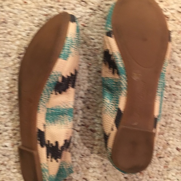 Lucky Brand Leather Flats Teal Black Cream WMNS 7 - Picture 2 of 2